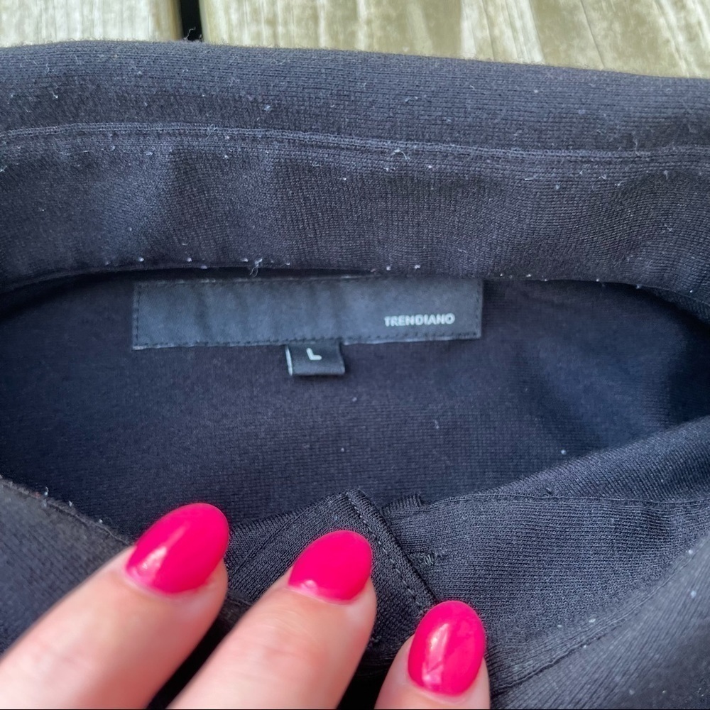 ** Trendiano Black Button Up Sweater Navy Green Sleeve Collared Large - Picture 8 of 11